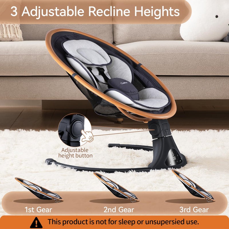 LAREX Baby Swing to Toddler Electric Infant Swing Portable for Newborn Boy Girl, 5 Sway Speeds with Remote Control, 12 Preset Melodies and Bluetooth, 0-6 Months Max 20 Lbs (Gray) - Image 4
